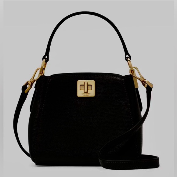 Kate Spade ♠️ Phoebe Mini Top Handle Black Leather Crossbody Handbag Gold KI924 - Picture 2 of 13